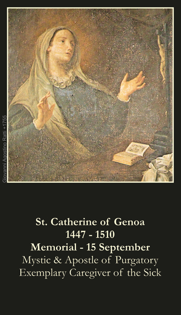 SEPTEMBER 15th: St. Catherine of Genoa Prayer Card ***BUYONEGETONEFREE***